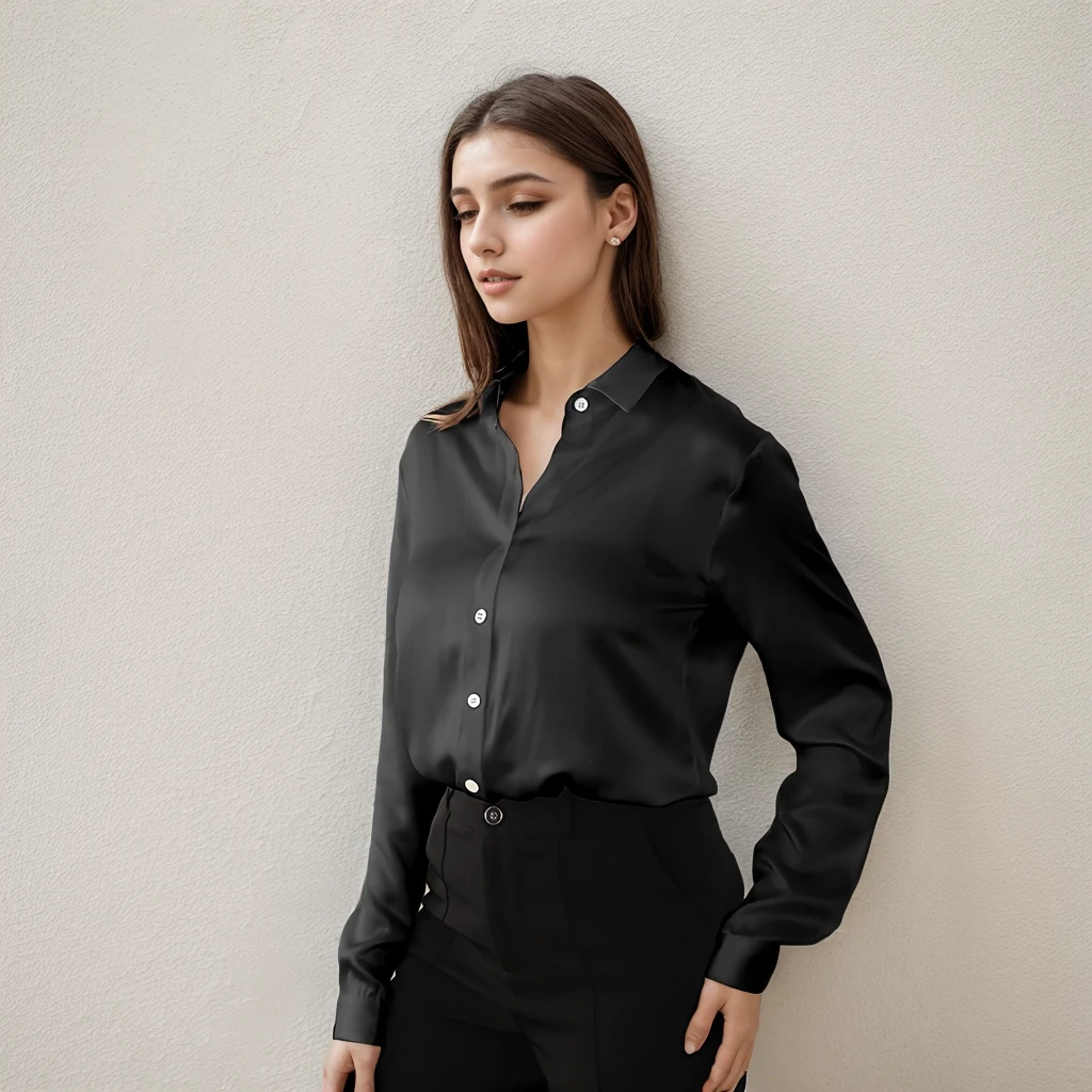 Chemise ajustée en soie de couleur unie- SOIE PLUS