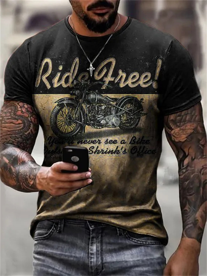 New Men's Short-sleeved T-shirt 3D Digital Printing Tops Pattern Printing Round Neck Letter T-shirt