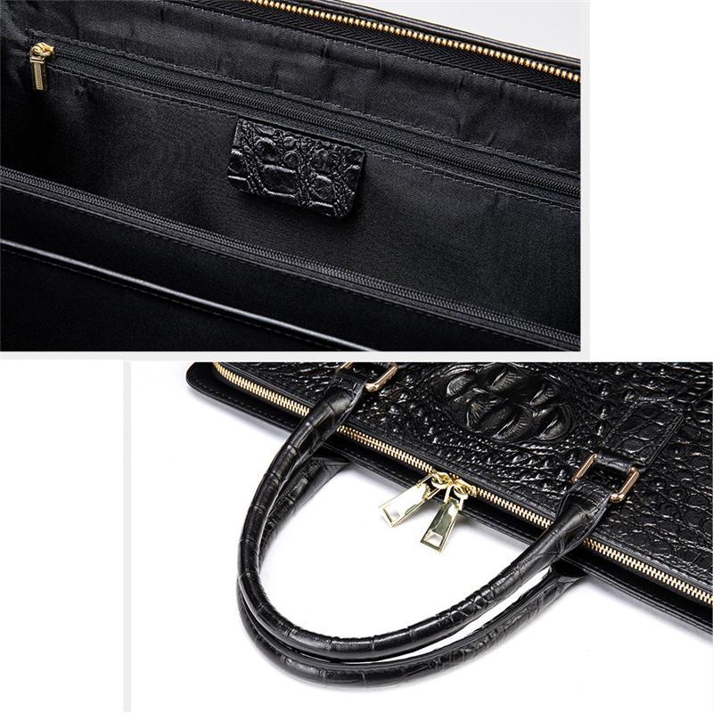 Vintage Genuine Leather Crocodile-Textured Style Top-Handled Business Bag