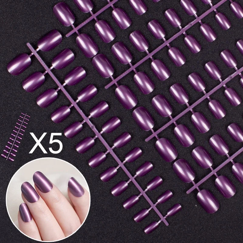 5 Sets Of 24 Pieces Per Unit Round Colored False Nails Tips Full Cover 10 Size Fake Nails For DIY Acrylic Press On Nail Tips-Nail Inspo