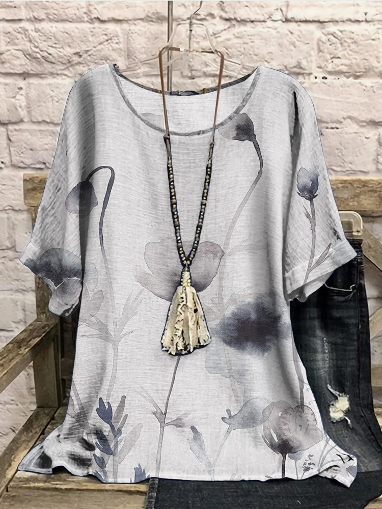 Women Long Sleeve V-neck Graphic Floral Printed Top
