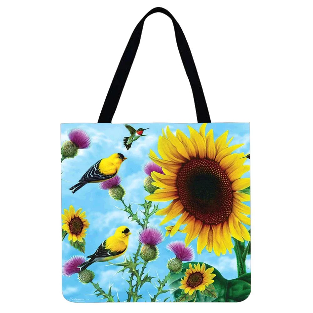 Linen Tote Bag - Bird and Sunflower
