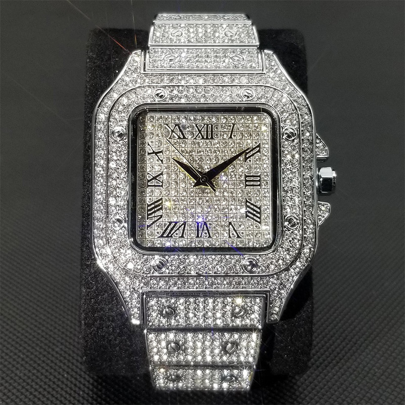 Iced Square Roman Numeral Watch