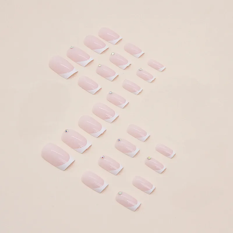 Churchf Churchf Long Square Simple White French Nail Diamond Wear Armor Pink Tender Sweet Girl False Nails