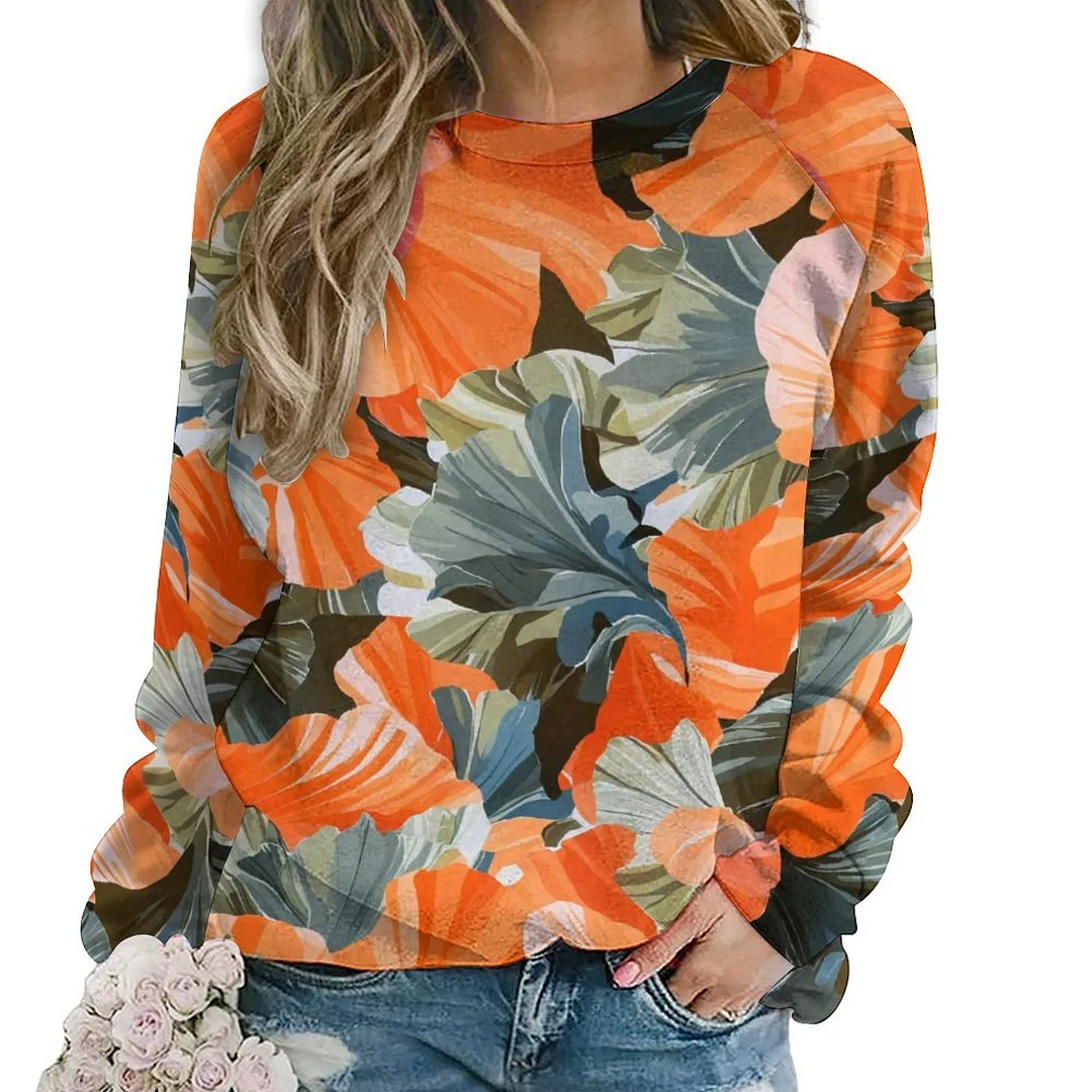 Printed Long Sleeve Casual Sweatshirt for  Women and Men Unisex Pattern Petals, Purple, Blue