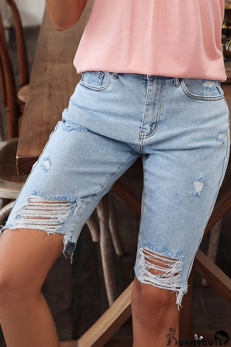 Midi Waist Hollow Jeans Short