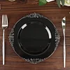 10 Pack | 8" Round Plastic Dessert Salad Plates In Vintage Black, Silver Leaf Embossed Baroque Disposable Plates