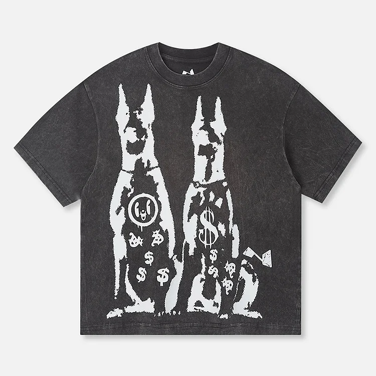 "Doberman"  Price Print Vintage Washed Short Sleeve T-Shirt