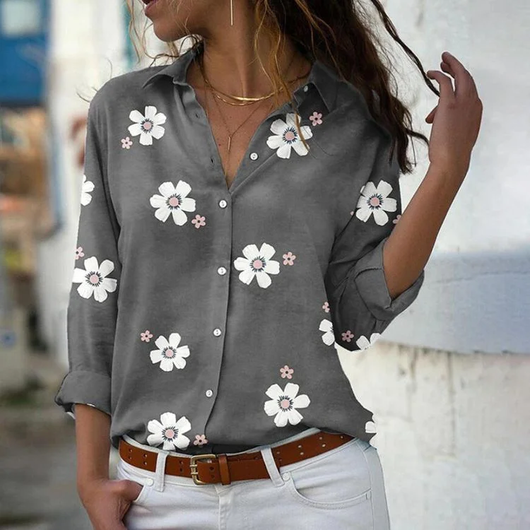 Casual Daisy Print Long Sleeve Blouse