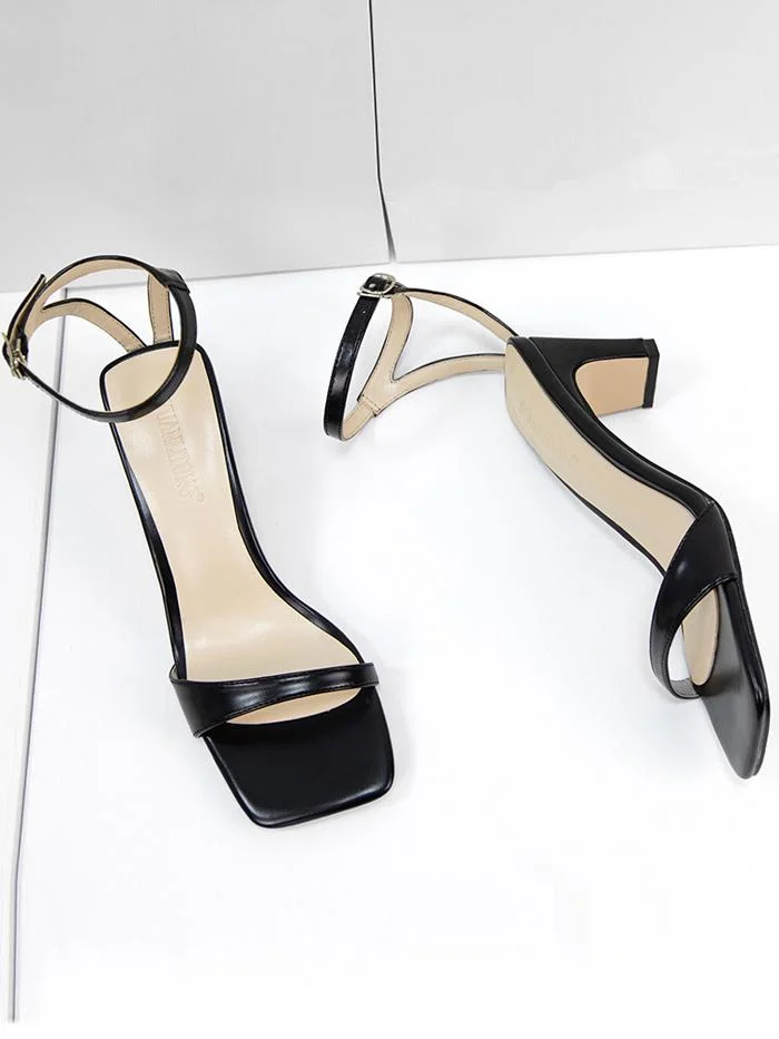 Fashion open-toe one-word sandals thick heel square toe comfortable sandals