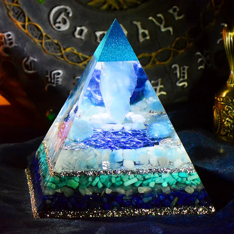 Olivenorma Clean Spirit-Aquamarine Crystal Tower Orgone Pyramid