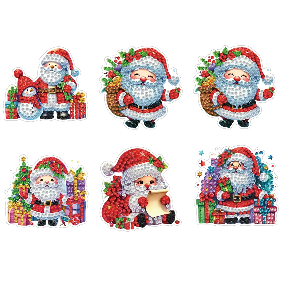 6PCS 2D Flat Xmas DIY Crystal Refrigerator Magnet for Home Decor (Santa Claus)