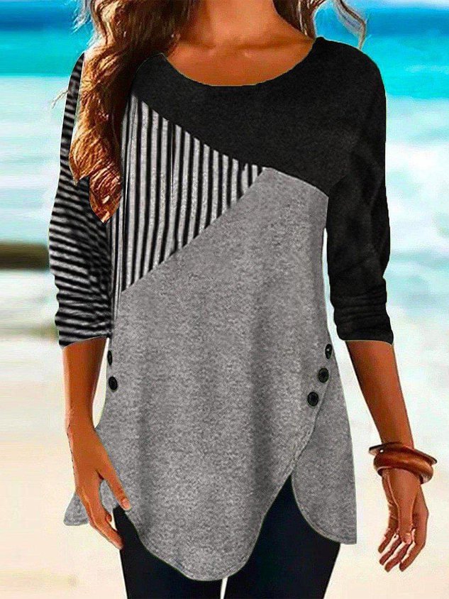 Round Neck Colorblock Daily Tunic Top
