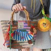 Purely handmade bamboo handbag bamboo bag retro striped tote bag