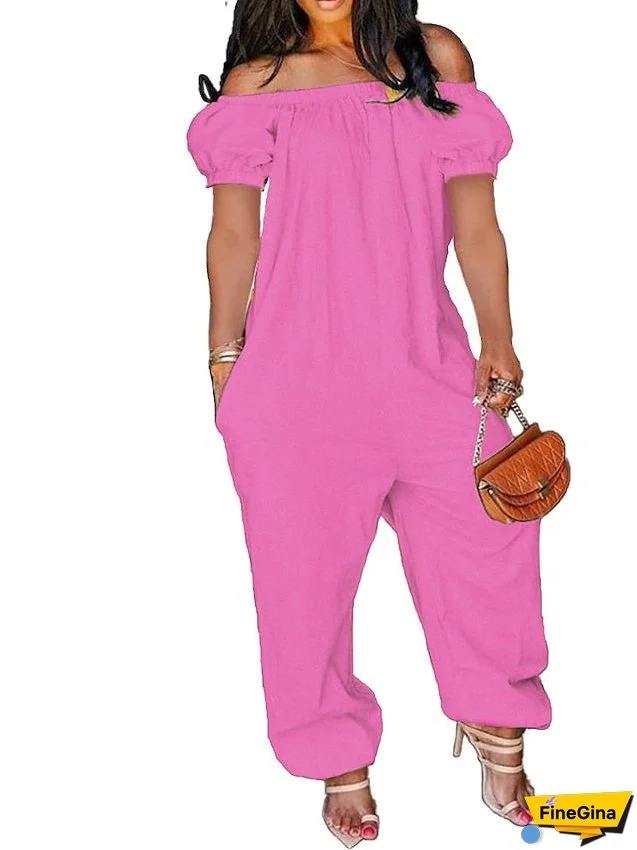 Women's Jumpsuit Solid Color Casual Regular Fit Sleeveless Green White Black Summer / Plus Size