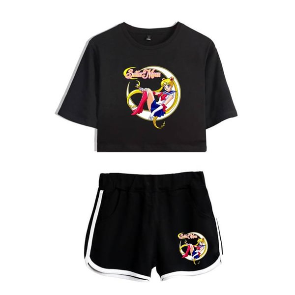 New Fashion Women Sailor Moon Water Ice Moon Letter Print Workout Two Pieces Crop T-shirt + Pant Women Yoga Sets Vest Fitness Suit GYM Clothing Running Tracksuit Sportswear Suits - Shop Trendy Women's Fashion | TeeYours