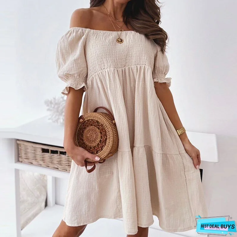Fashion Sexy Off Shoulder Ruffle Mini Dress Casual Short Sleeve Women Party Dress Elegant Slash Neck Loose Summer Dress Vestidos