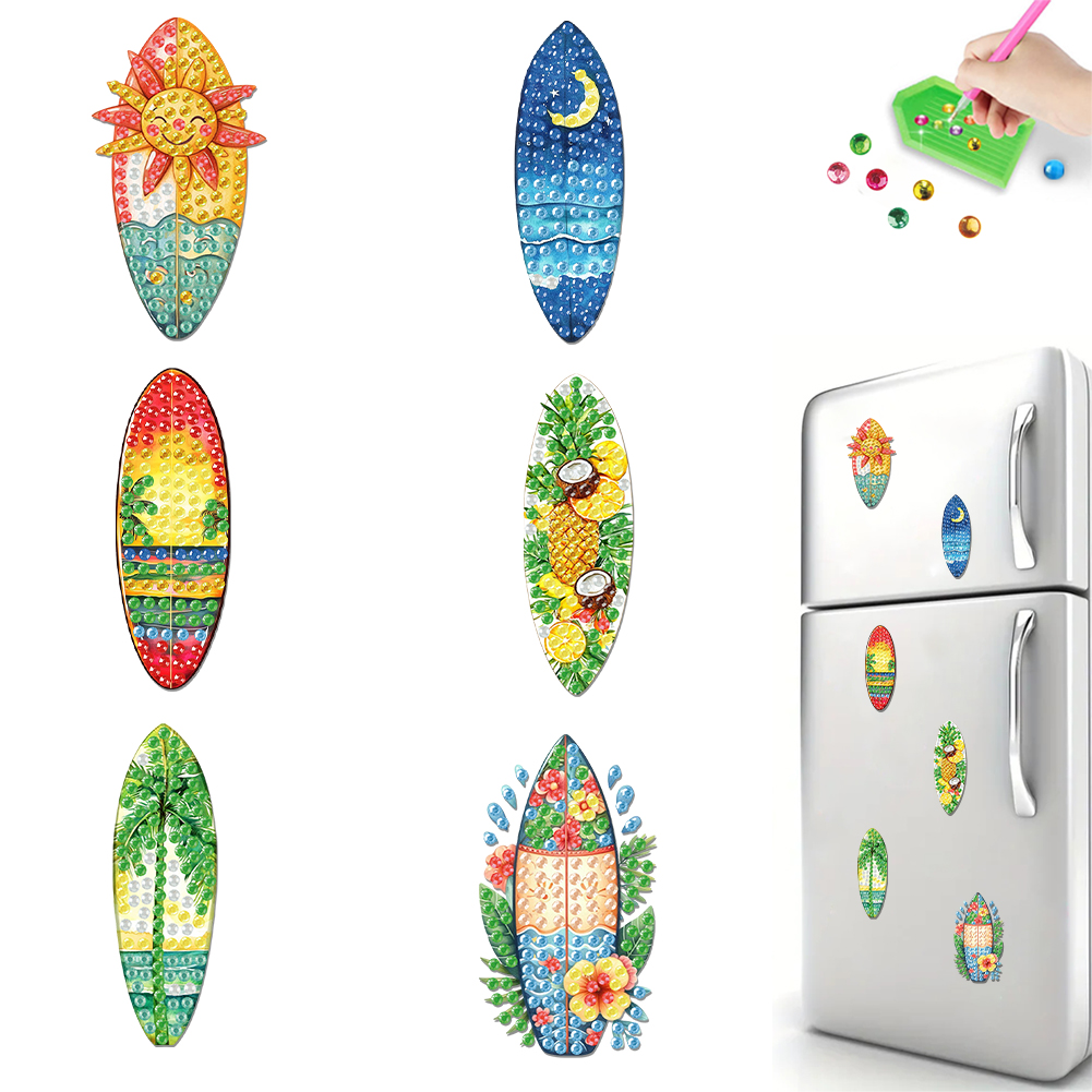 6Pcs Acrylic Surfboard Diamond Painting Fridge Stickers for Fridge Whiteboards