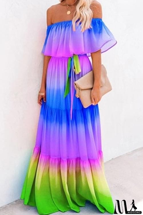 MidiSono - Gradient Off Shoulder Belted Maxi Dress