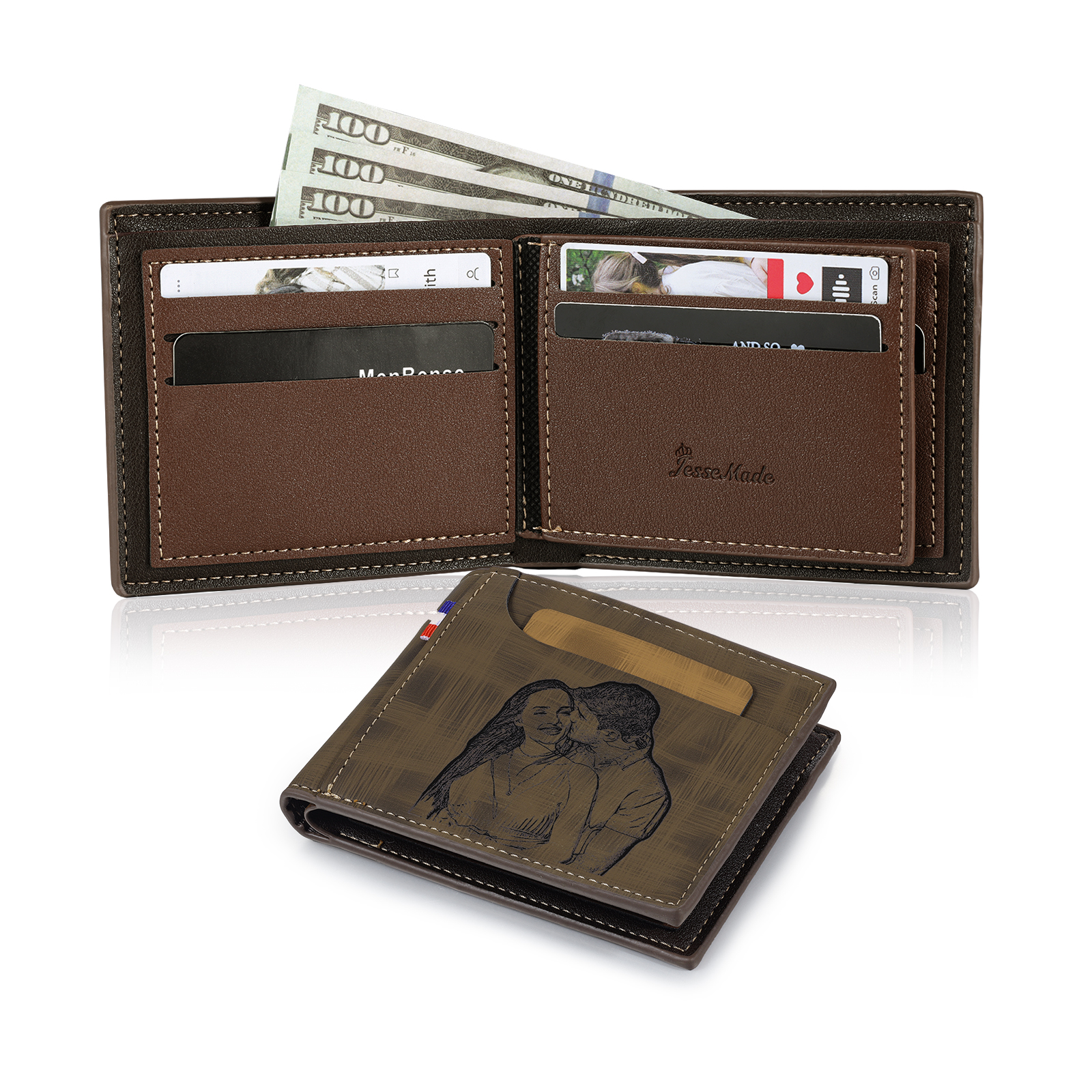 Portefeuille Classique 1 Prénom et Lettre Personnalisés avec Photo Porte-Monnaie Carte