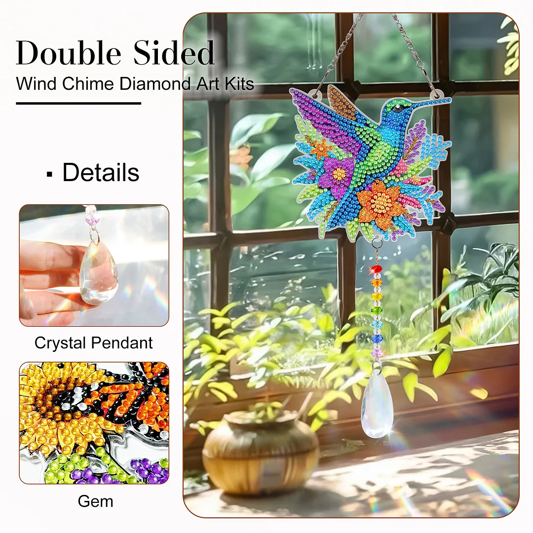 2Pcs Hummingbird DIY Double-Sided Diamond Painting Hanging Kits Diamond Painting Suncatcher Craft Kit for Home Garden Wall Decor Gift