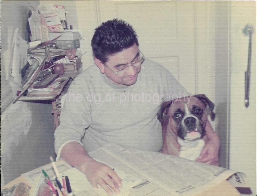 A Portrait Of A Man And His Dog FOUND Photo Poster paintingGRAPH Color Snapshot VINTAGE 08 7 S