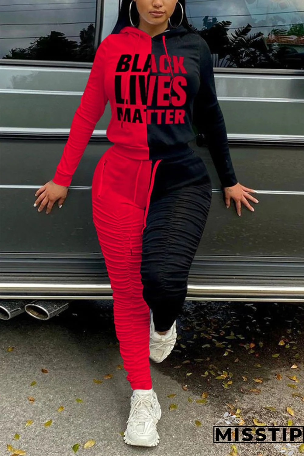 Tangerine Street Print Fold Hooded Collar Long Sleeve Regular Sleeve Regular Two Pieces