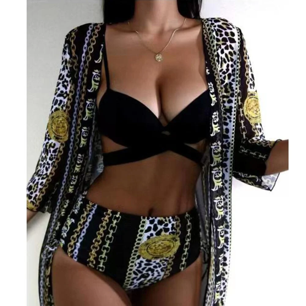 2022 Sexy Bikinis And Cover Set Women Swimsuit Printed Swimwear High Waist Summer Strappy Bathing Suit Beach Wear Biquini Female