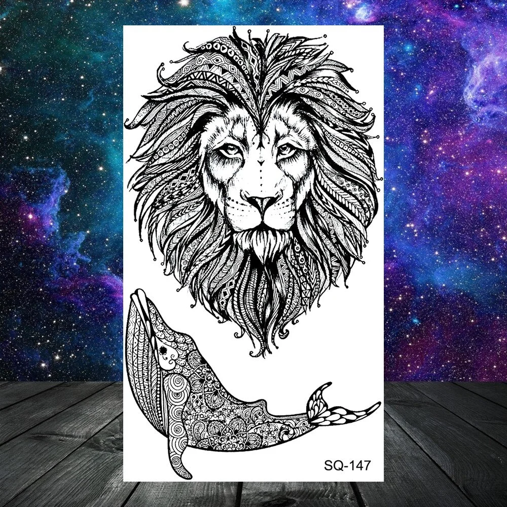 Black Skull Rose Flower Temporary Tattoos For Women Adult Girls Kids Snake Scorpion Wolf Tree Fake Tattoo Finger Ear Tatoos