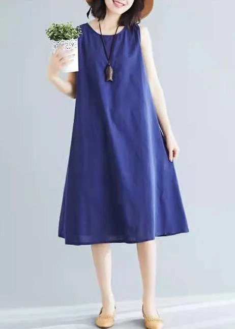 Style navy sleeveless cotton clothes wild A-Line Summer Dresses