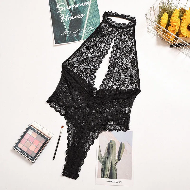 Churchf 2020 Explosion Of New Sexy Fashion Lingerie Lace Hollow Perspective V Collared Back Conjoined