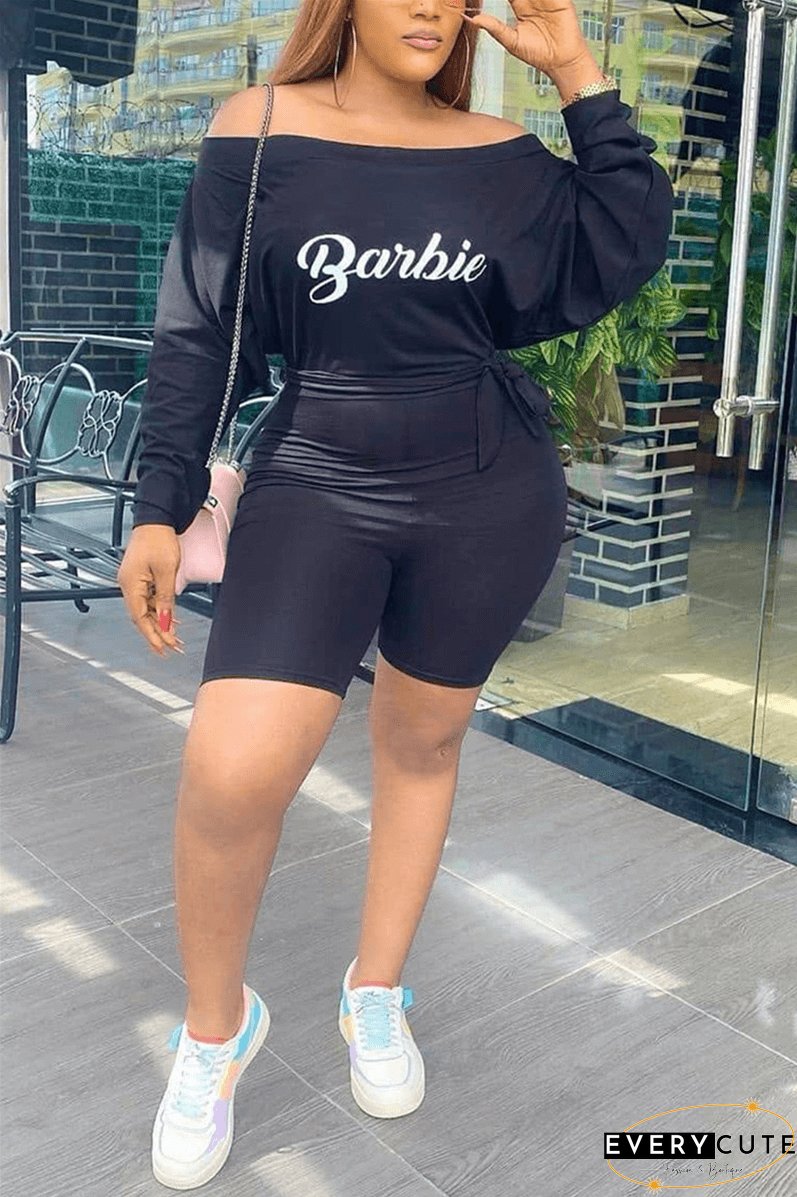 Fashion Casual Bateau Neck Letter Print Romper