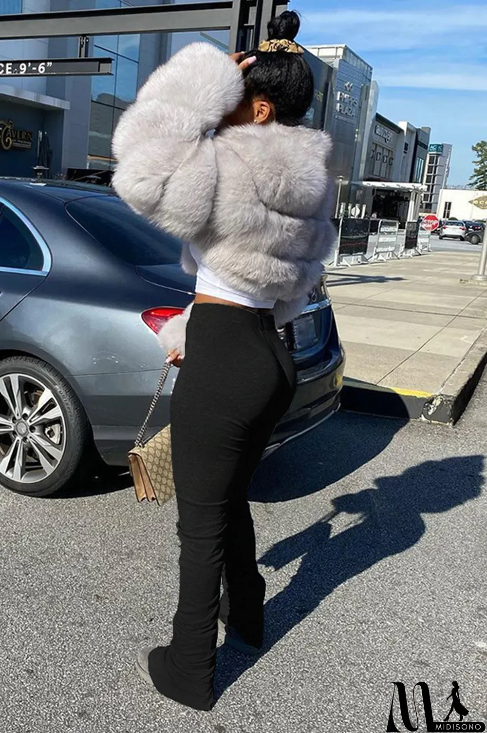 MidiSono - Black Polyester Drawstring Sleeveless Mid Patchwork Split Solid Hole Boot Cut Pants