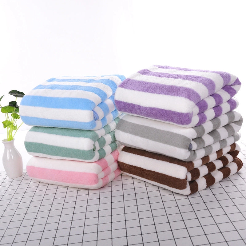 Hotel Beauty Salon Quick-drying Beach Towel Household Soft Absorbent Face Towel Striped Coral Fleece Bath Towel