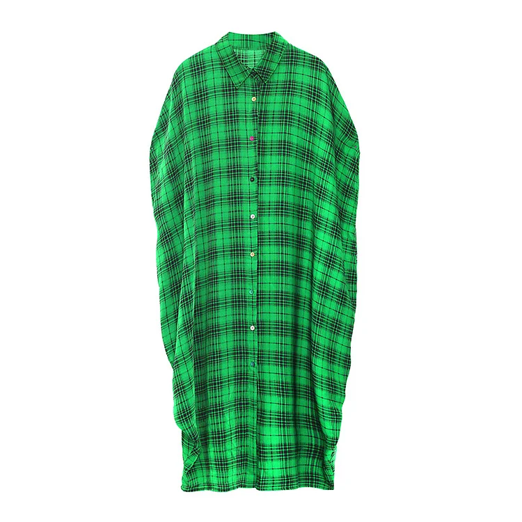 Vintage Green Plaid Bat Sleeve Midi Dress