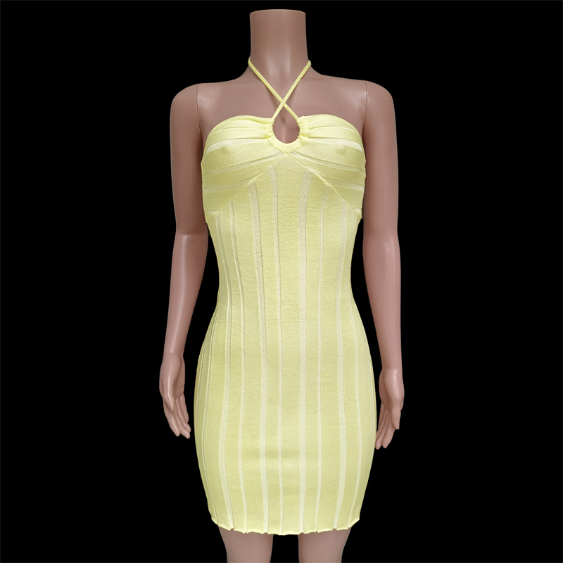 Ootddress Strapless Knit Mini Dresses Women Off-Shoulder Stripe Knitting Bodycon Dress Summer Beach Party Halter Club Streetwear