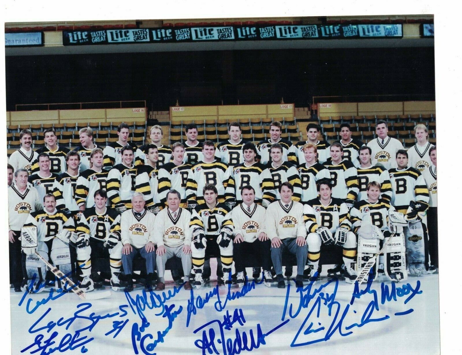 1991/92 Boston Bruin 75th Anniversary Team Photo Poster painting Signed by 10 W/Our COA