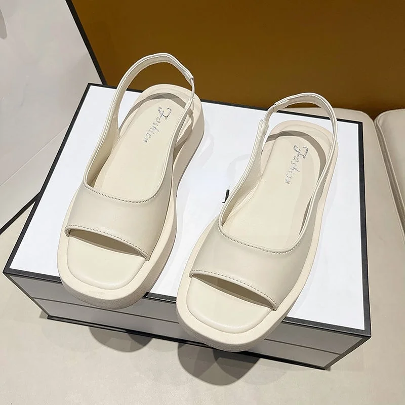 Breakj Women's Sandals 2022 Summer New Fashion Shoes Elegant Flat Sandals Women Genuine Leather Simple Platform Roman Sandals for Women