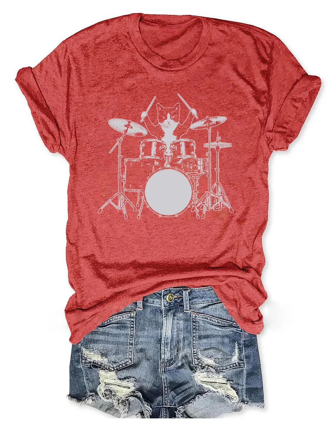 Funny Cat Playing Drums T-shirt