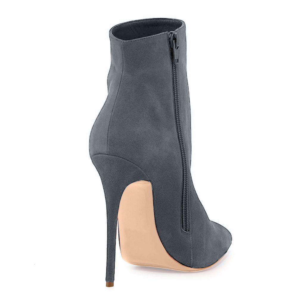 4.72" Women's Ankle Boots Closed Pointed Toe Stilettos Solid Color Suede Booties-vocosishoes
