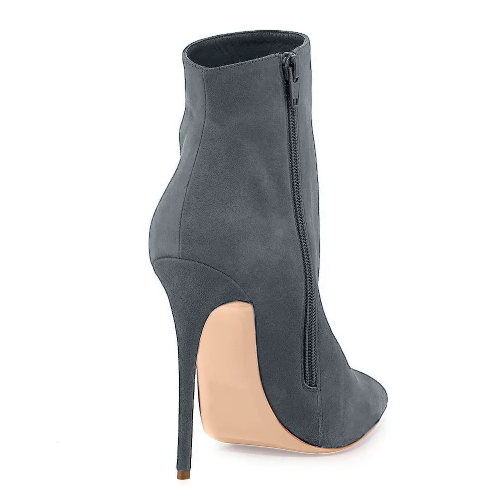 4.72" Women's Ankle Boots Closed Pointed Toe Stilettos Solid Color Suede Booties-vocosishoes