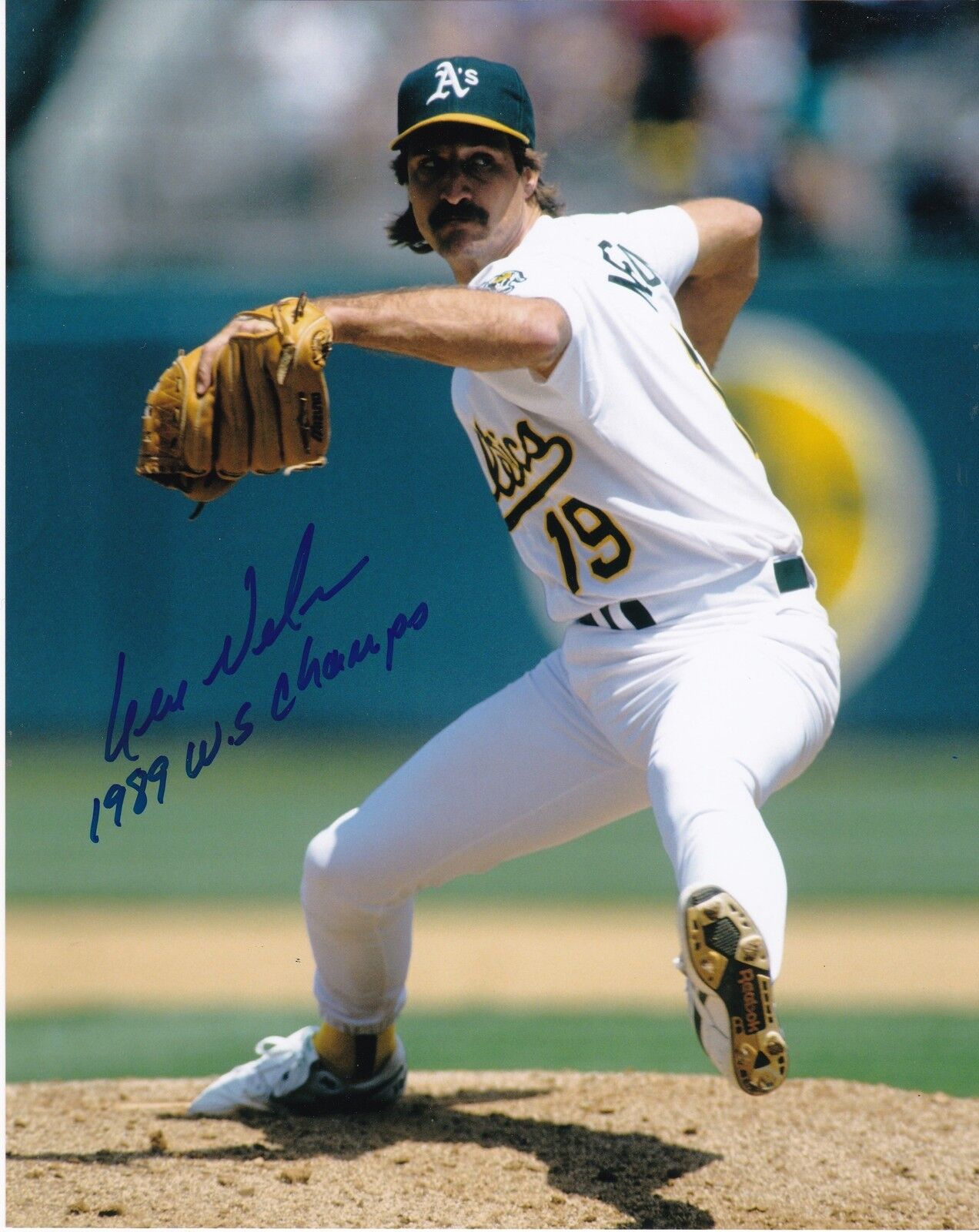 GENE NELSON OAKLAND A'S 1989 WS CHAMPS ACTION SIGNED 8x10