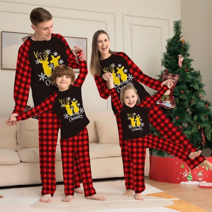 Gold Fawn Print Merry Christmas Family Pajama Set