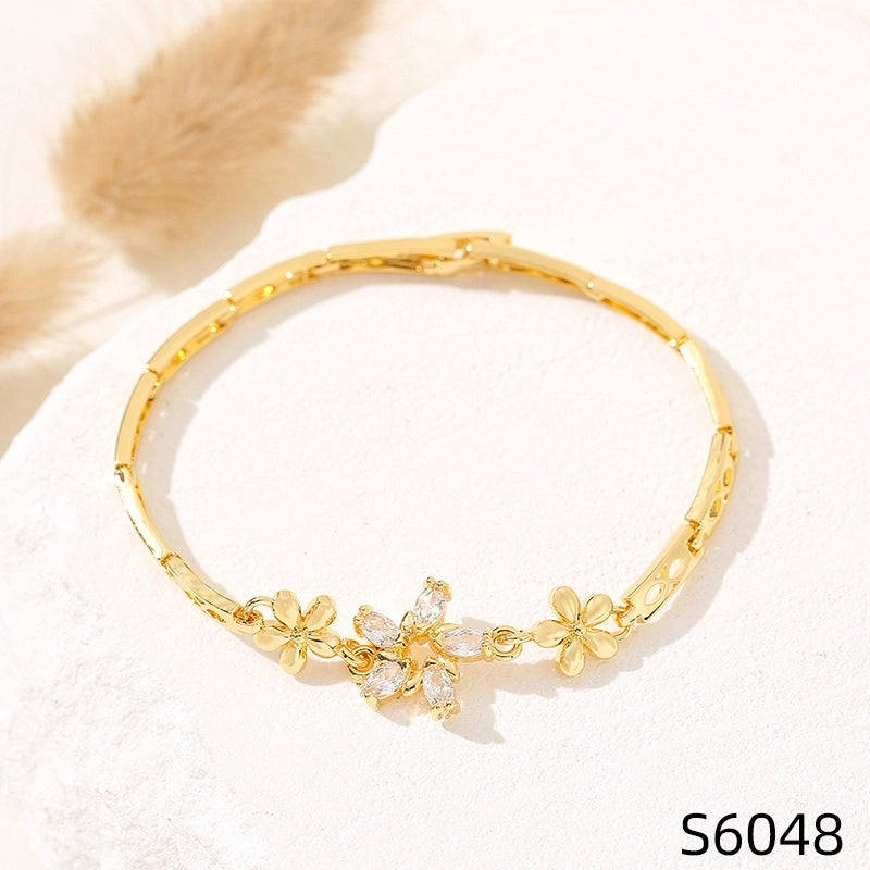 Minimalist Flower Copper Inlay Zircon Bracelets