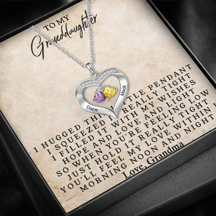 To My Granddaughter Custom Heart Necklace with Birthstones Gift
