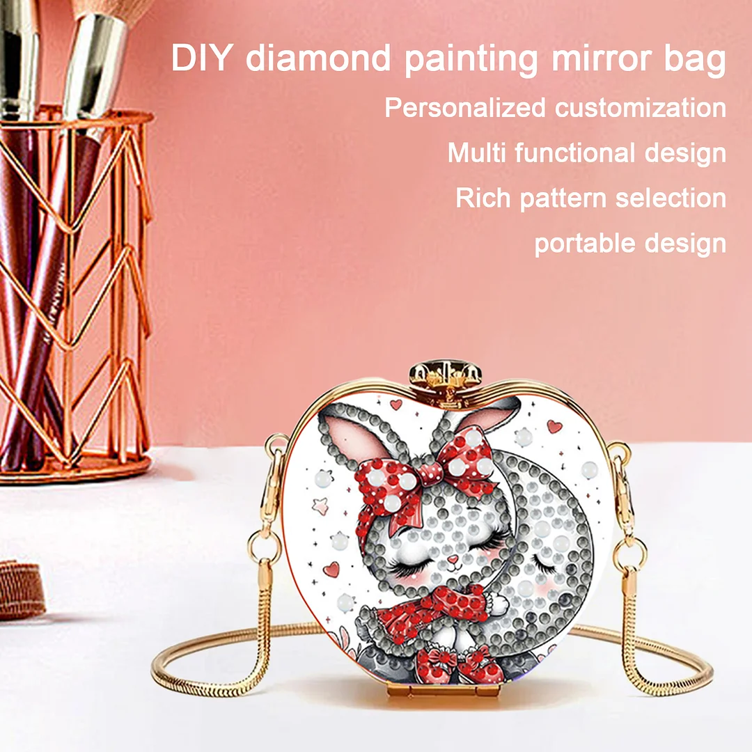 Rabbit DIY Acrylic Love Art Diamond Painting Coin Purse w/ Chain for Women Girl