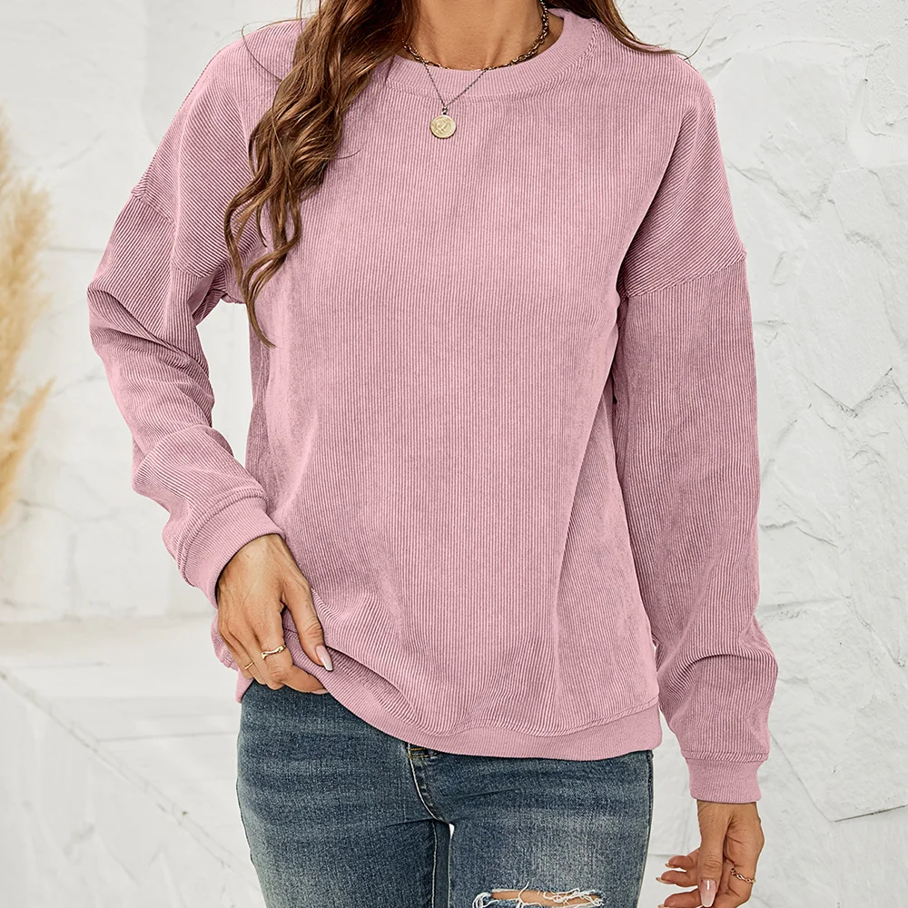 Smiledeer New autumn and winter women's corduroy casual round neck long-sleeved tops