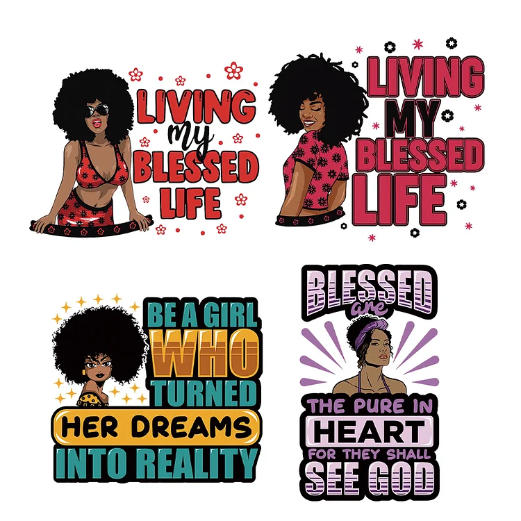 4 Sheets Black Girl Iron on Patches Letters Heat Transfer Vinyl Patch Stickers