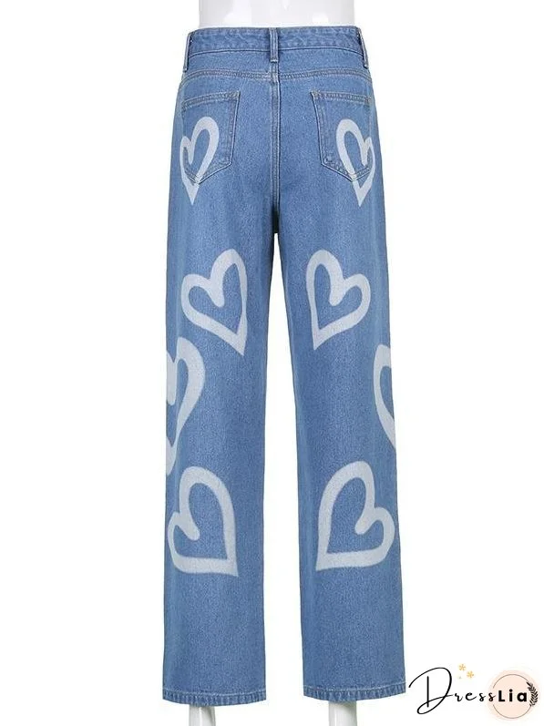 Loose Personality Graffiti Print Straight-leg Jeans for Women
