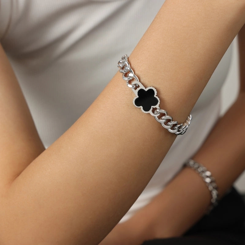 Casual Minimalist Flower Titanium Steel Acrylic Turquoise Shell 18K Gold Plated Plating Inlay Bracelets Necklace